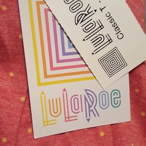 LULAROE NWT CLASSIC TEE PINK W YELLOW POLKA DOTS L